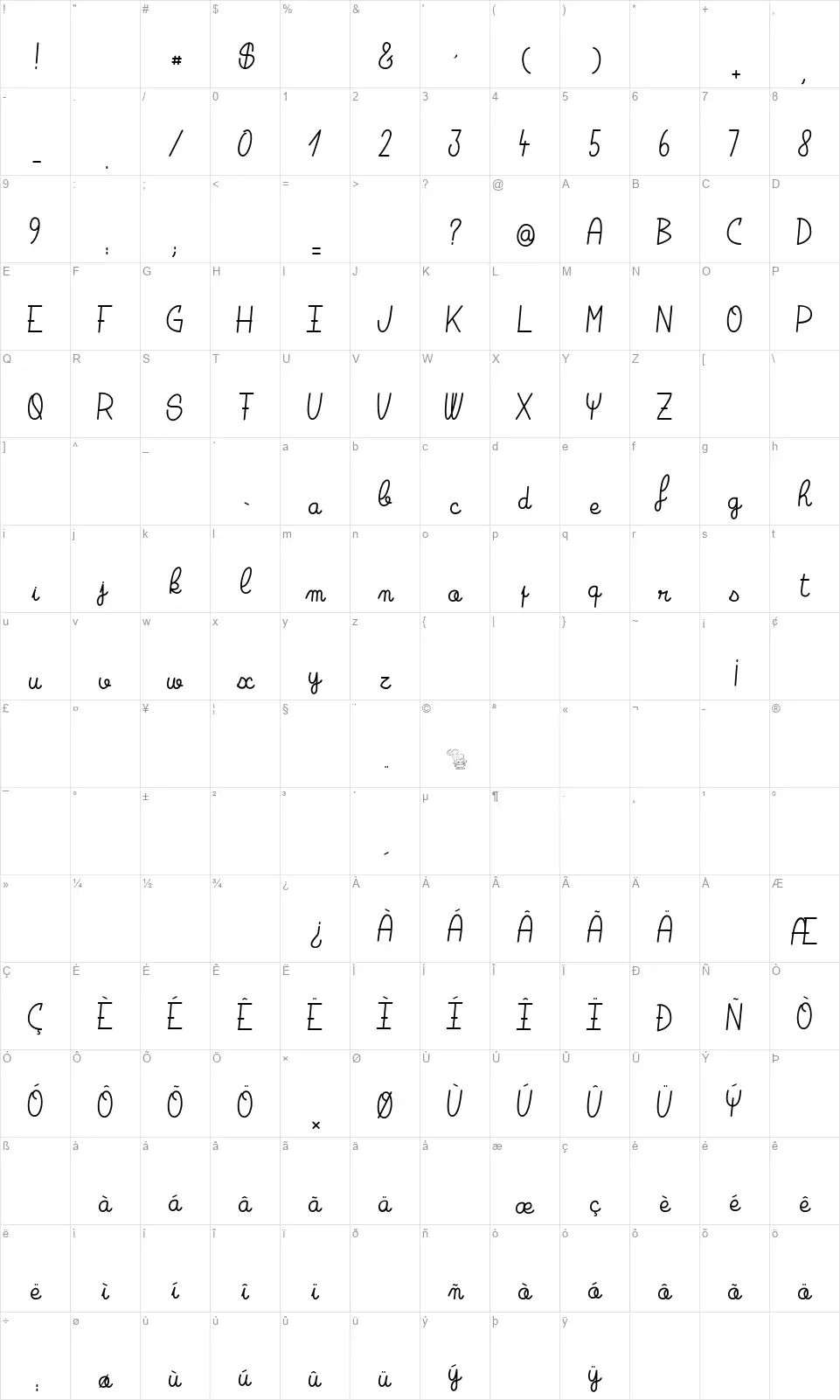 Break the Silencefont character map
