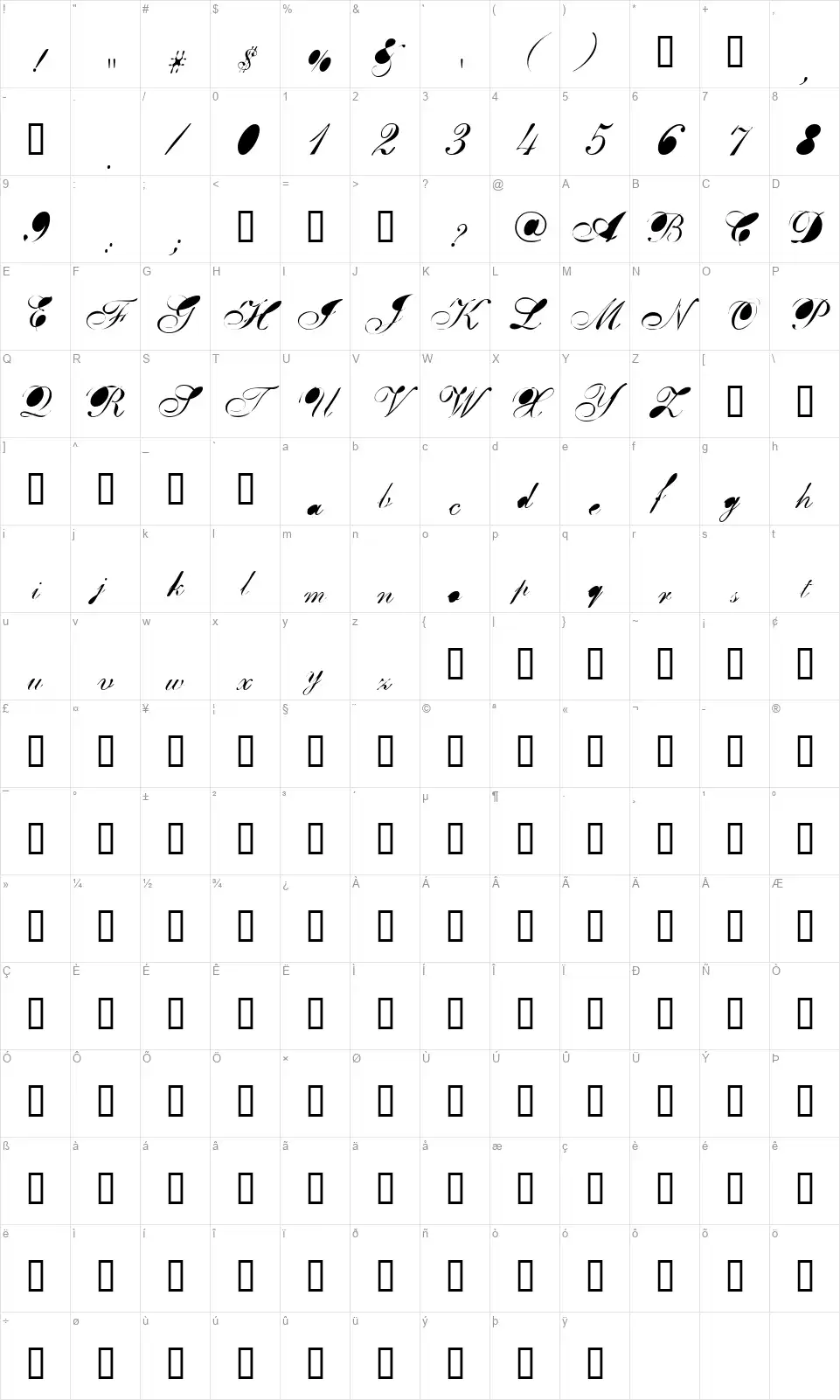 BreastBombfont character map