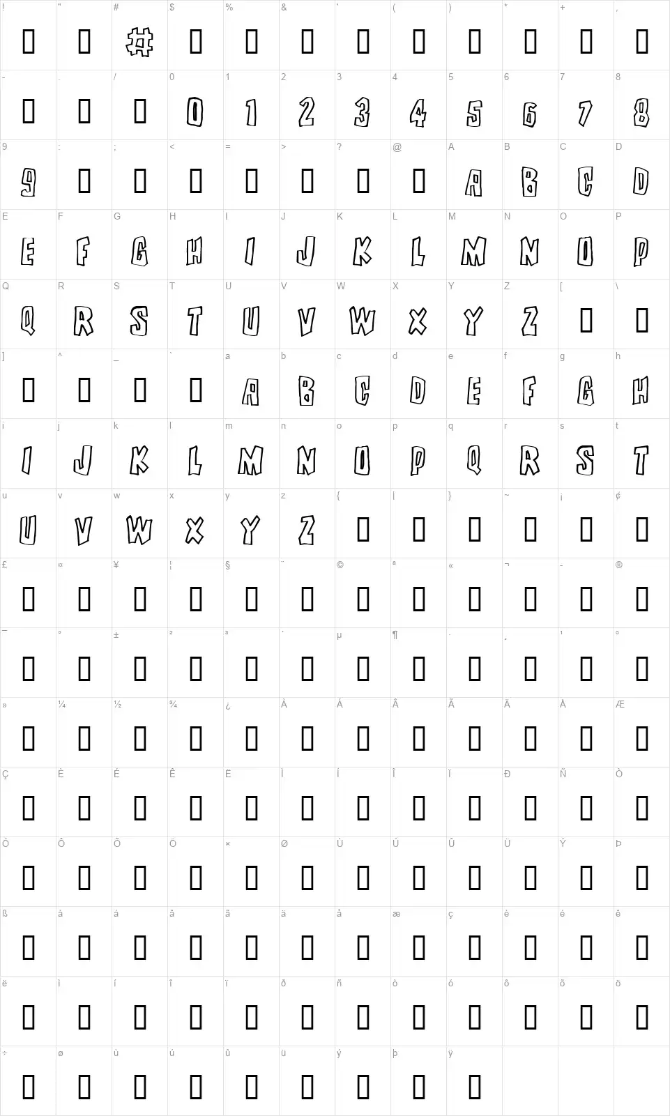 Brutalityfont character map