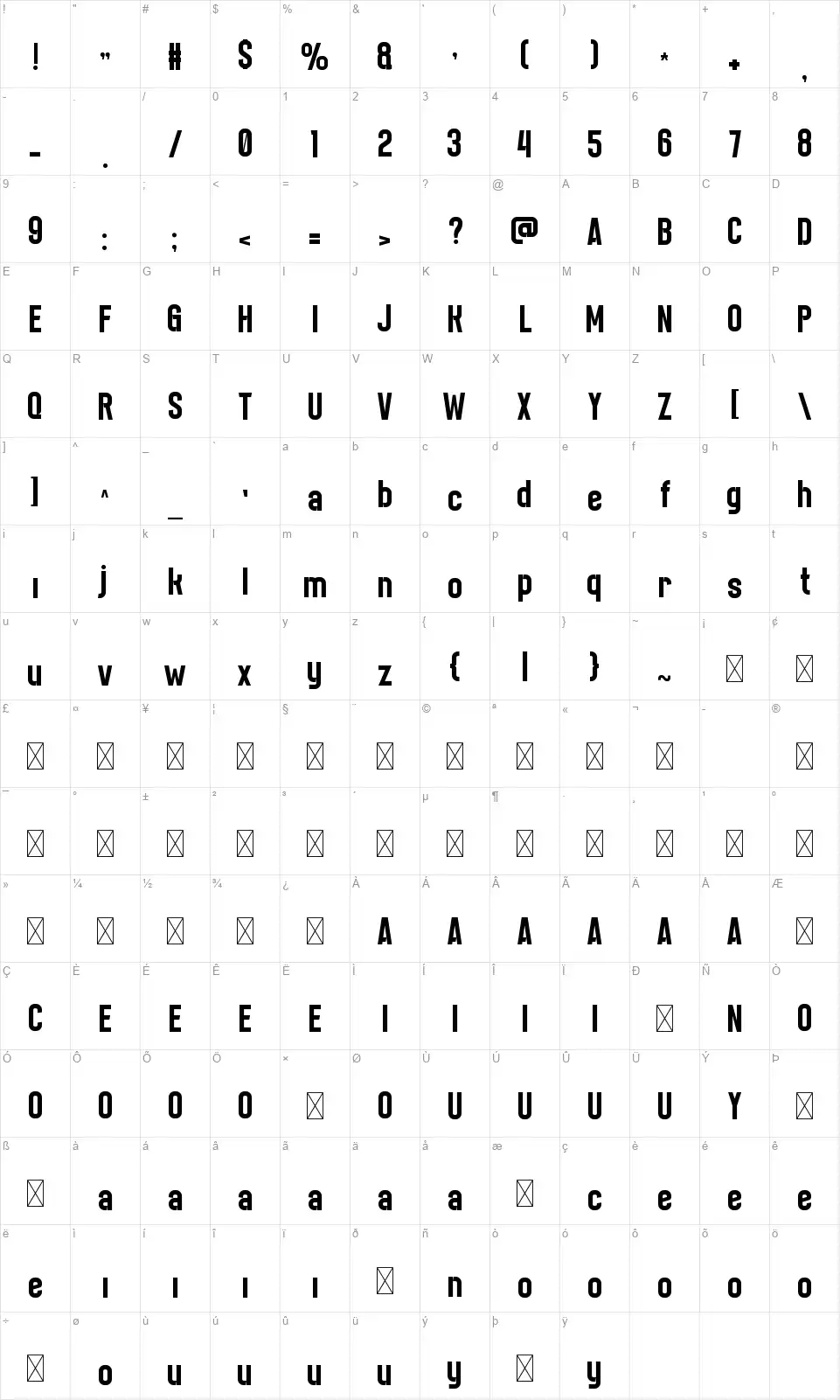 Brutex Zeichentabelle Brutexfont character map