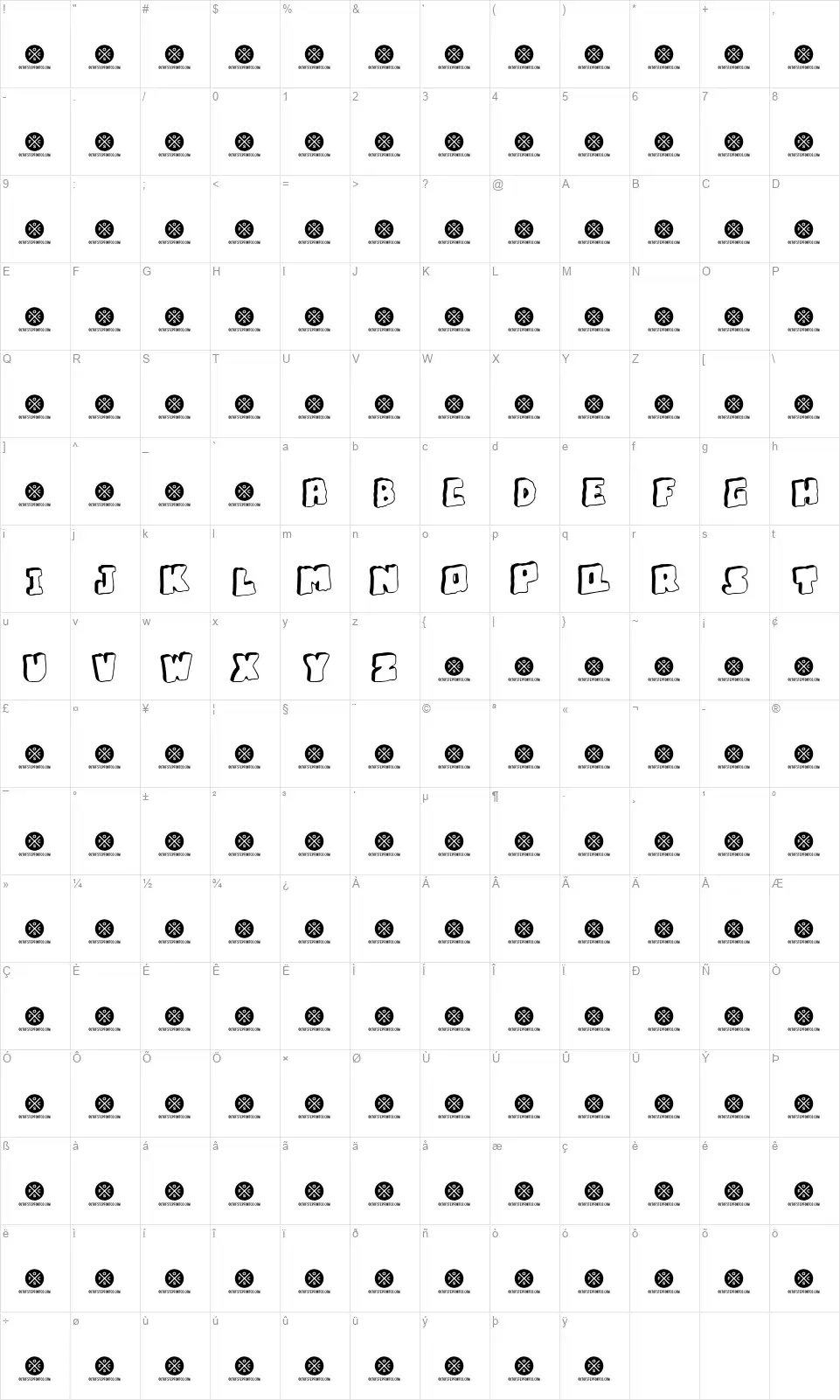 Bubble Frumfont character map