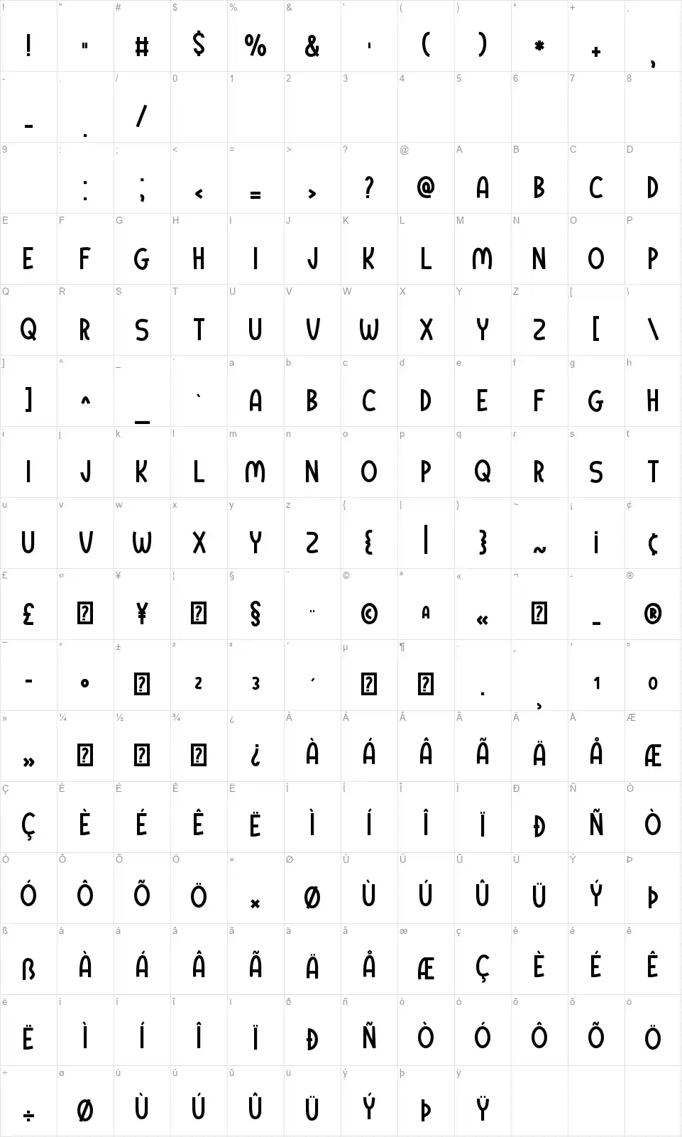 Buried Hopperfont character map