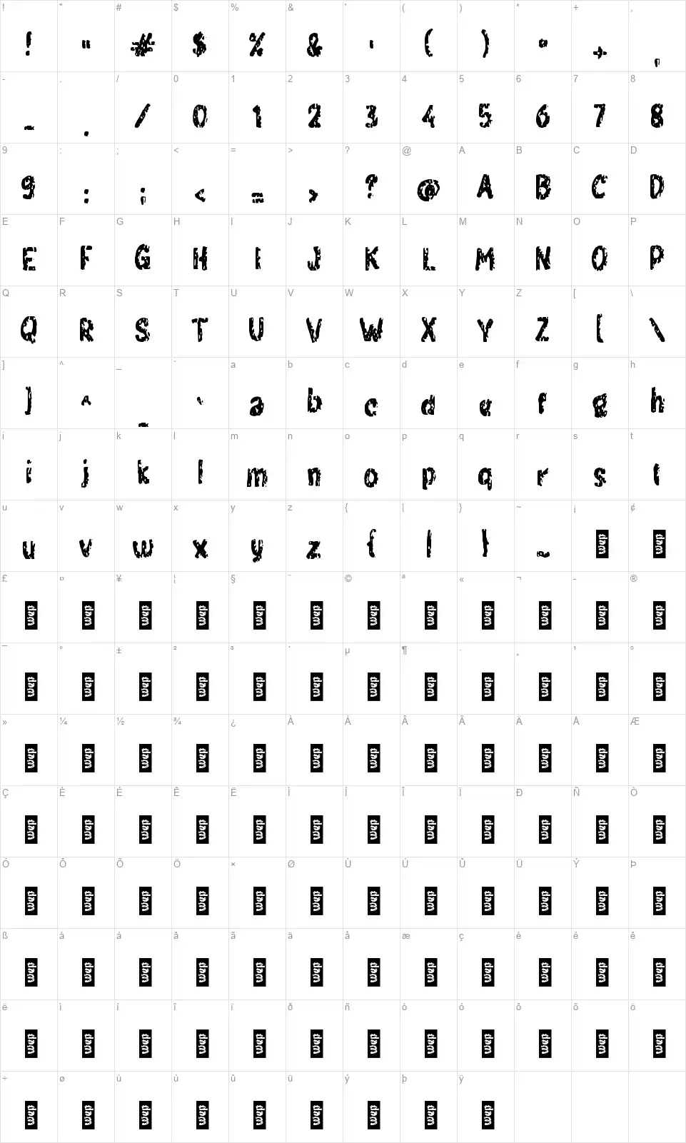 c Cheese Hunterfont character map