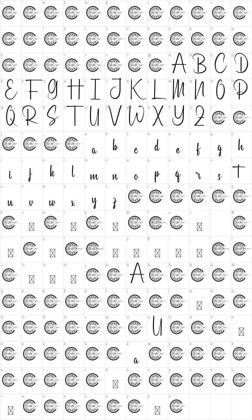 Cafetoriafont character map