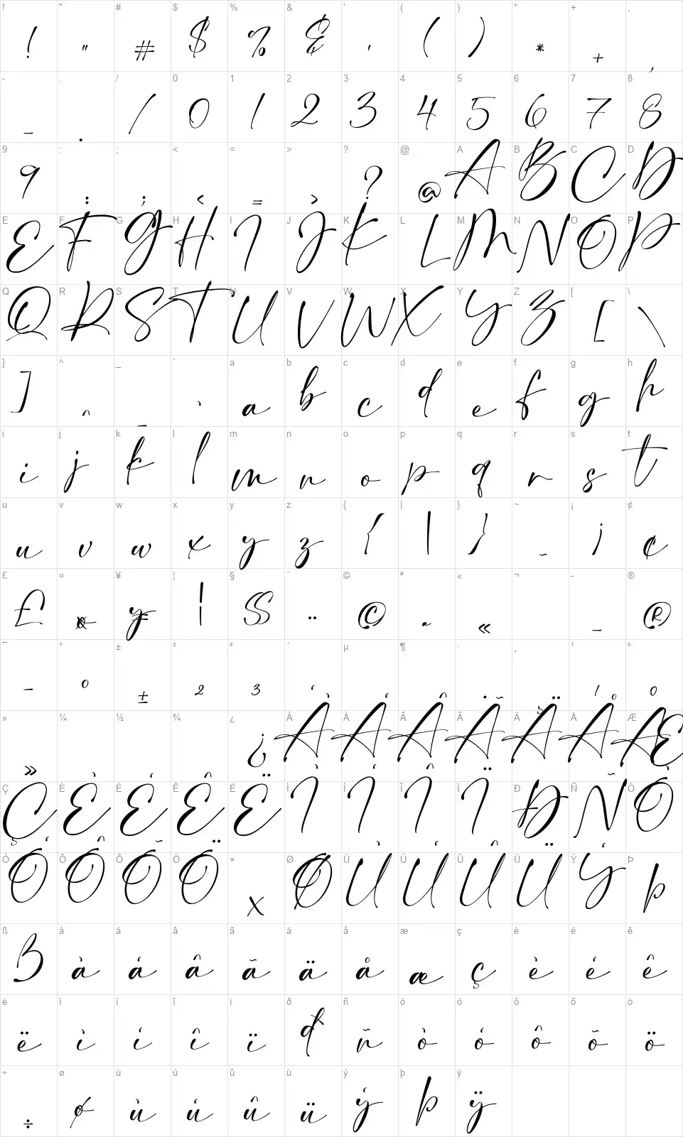 Callientfont character map