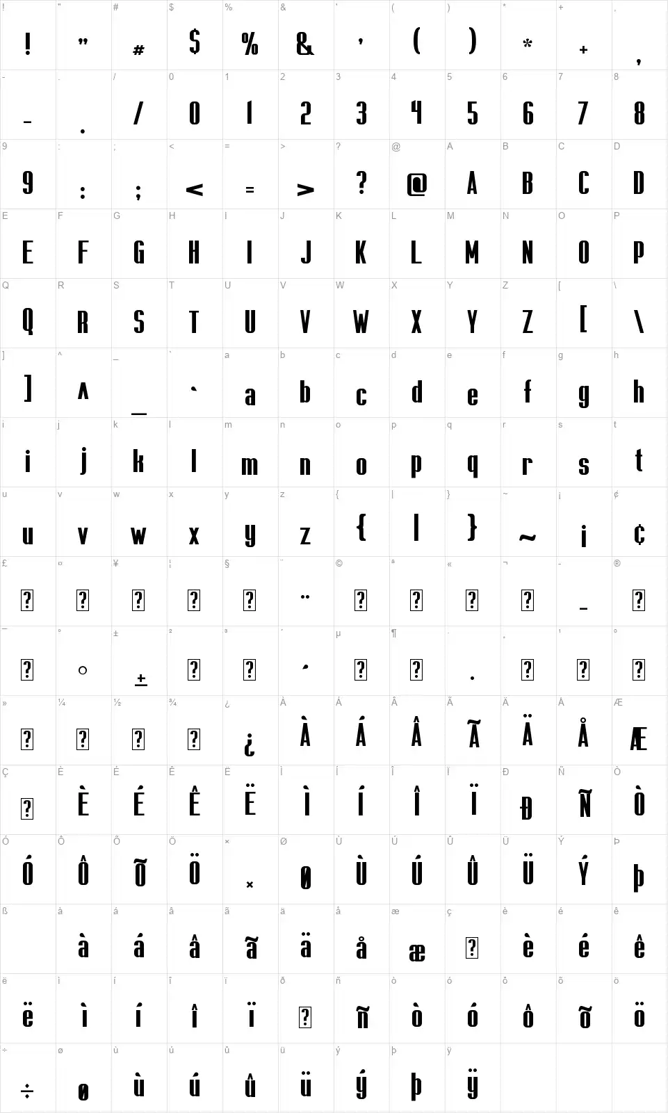 Capicola Sansishfont character map