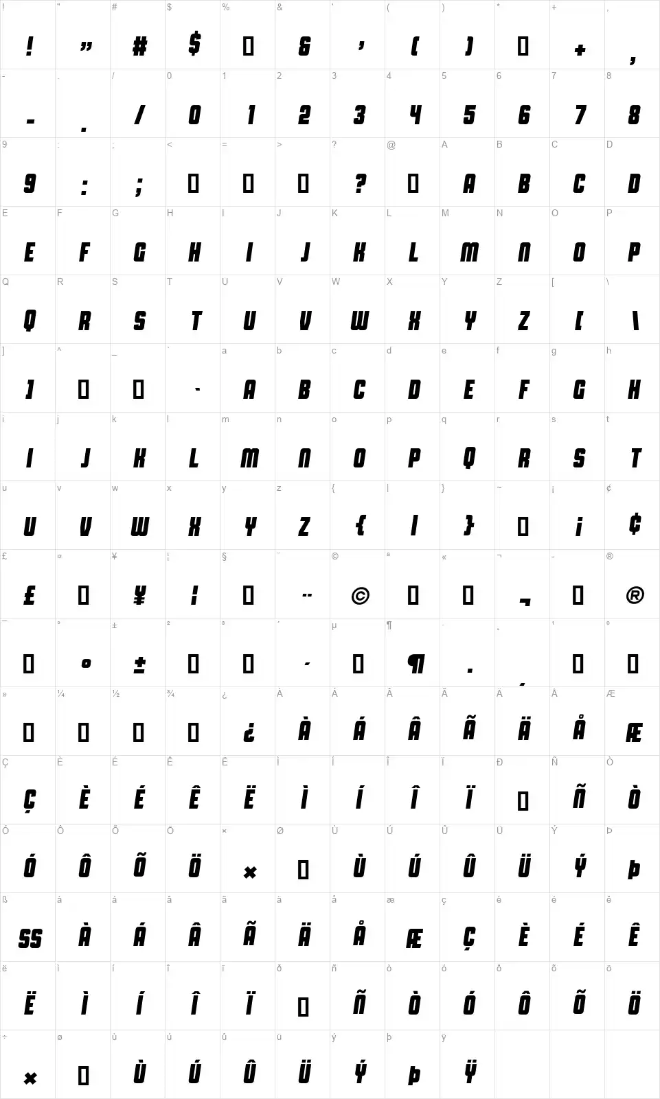 Capital Darenfont character map