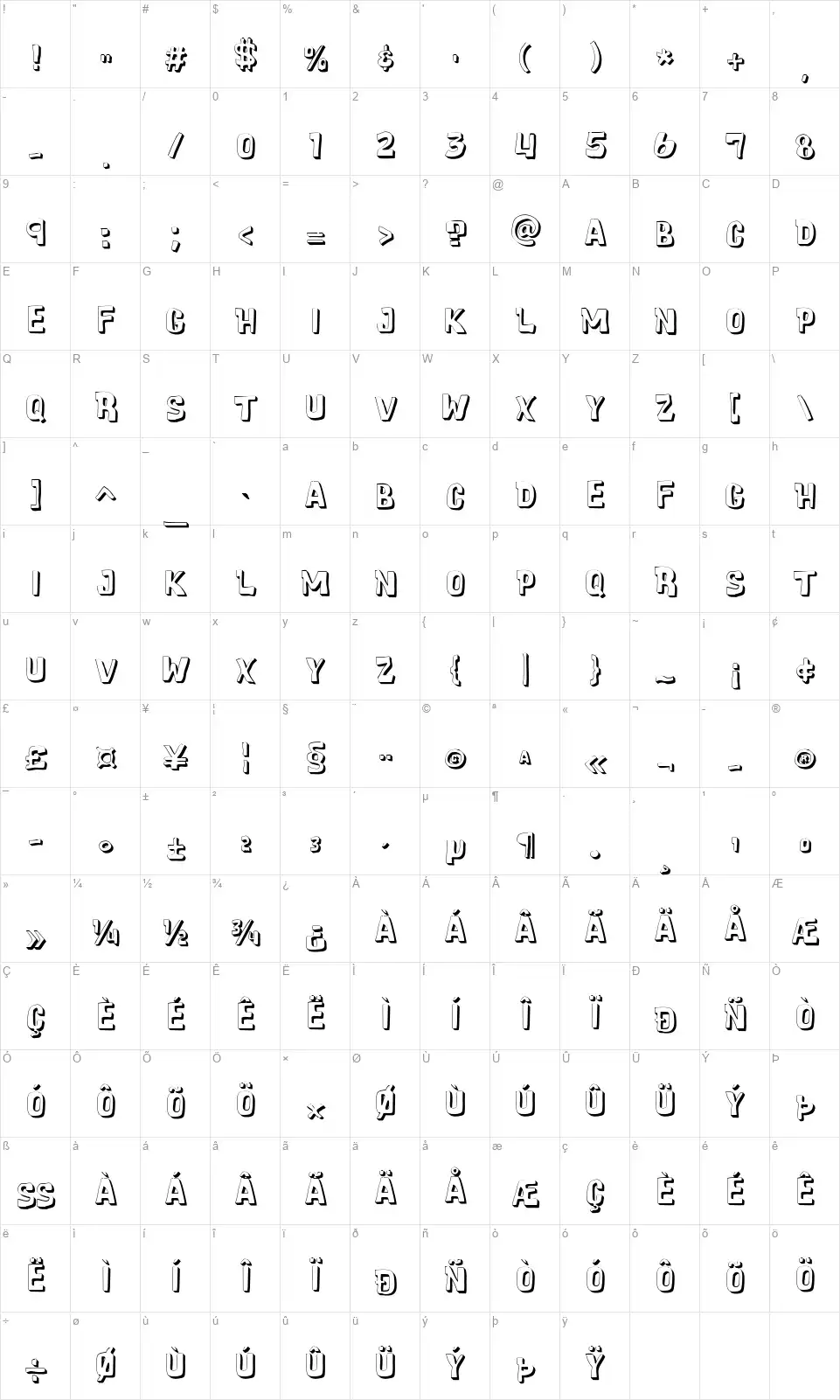 Cartoonic Massivefont character map
