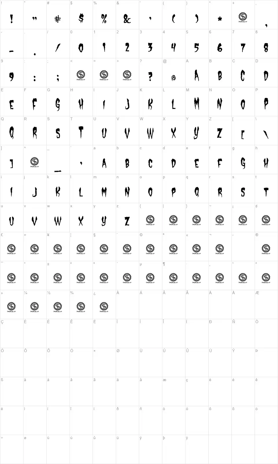 Castle Dracusteinfont character map