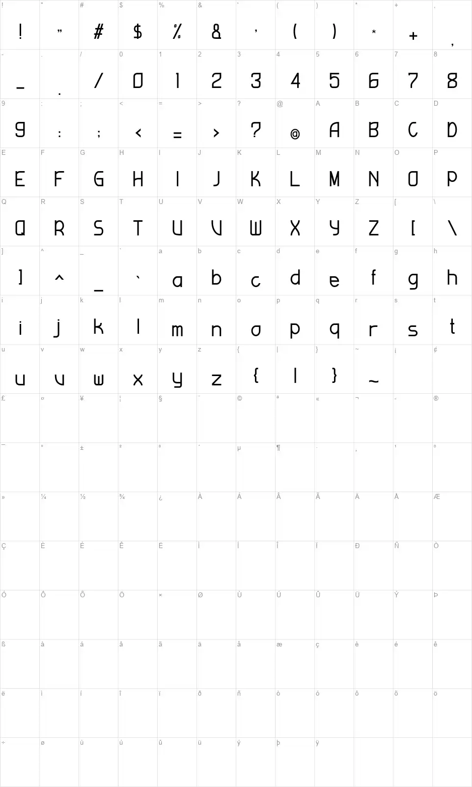 Cavaleryfont character map