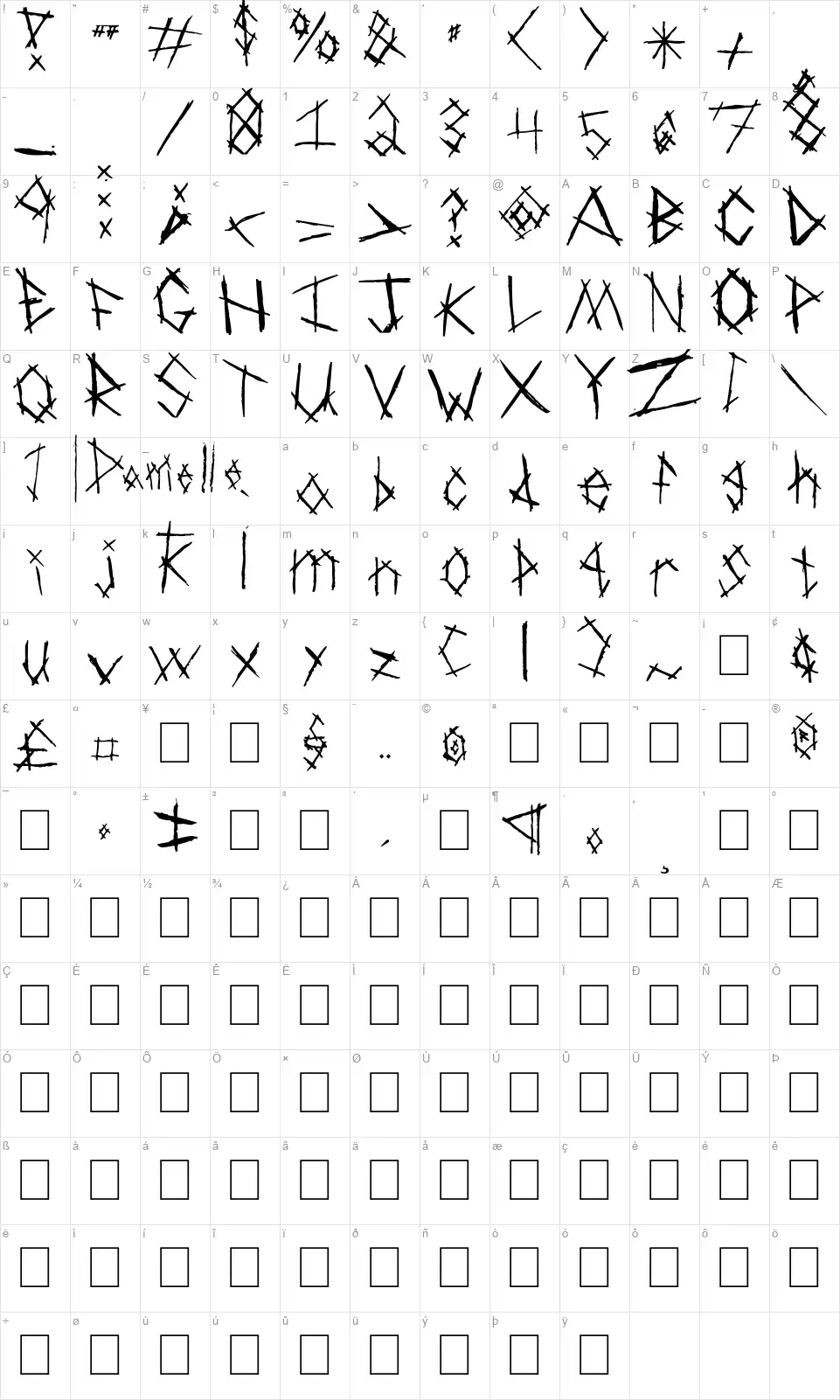 Chiken Skratchfont character map