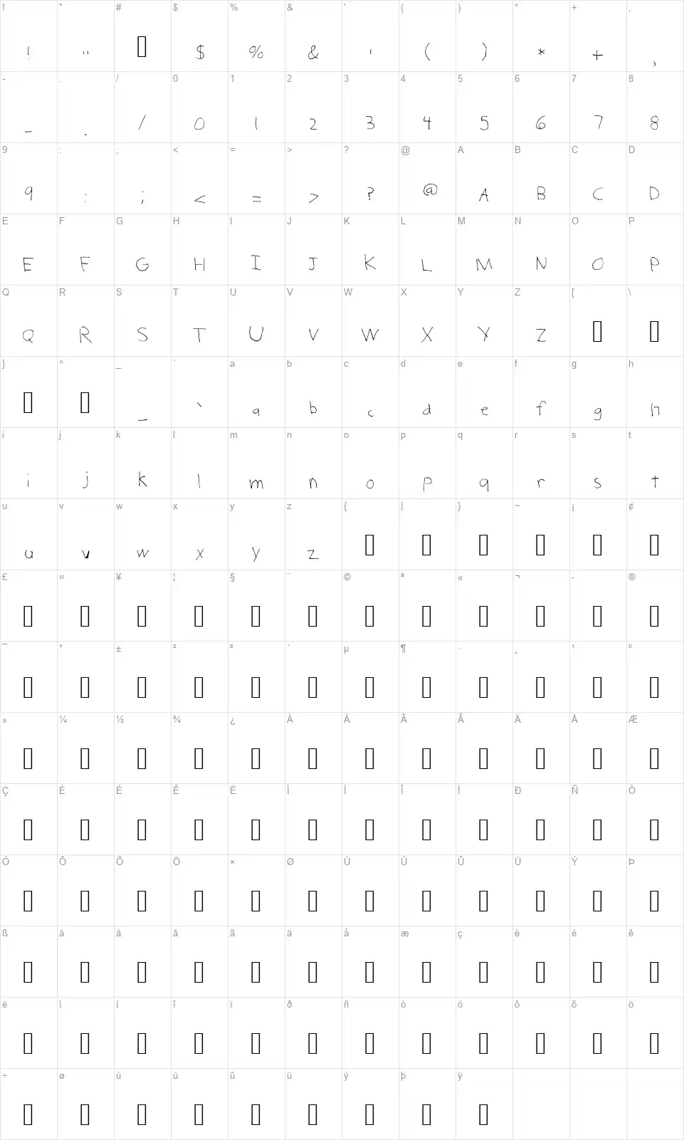 Child Serial Killerfont character map