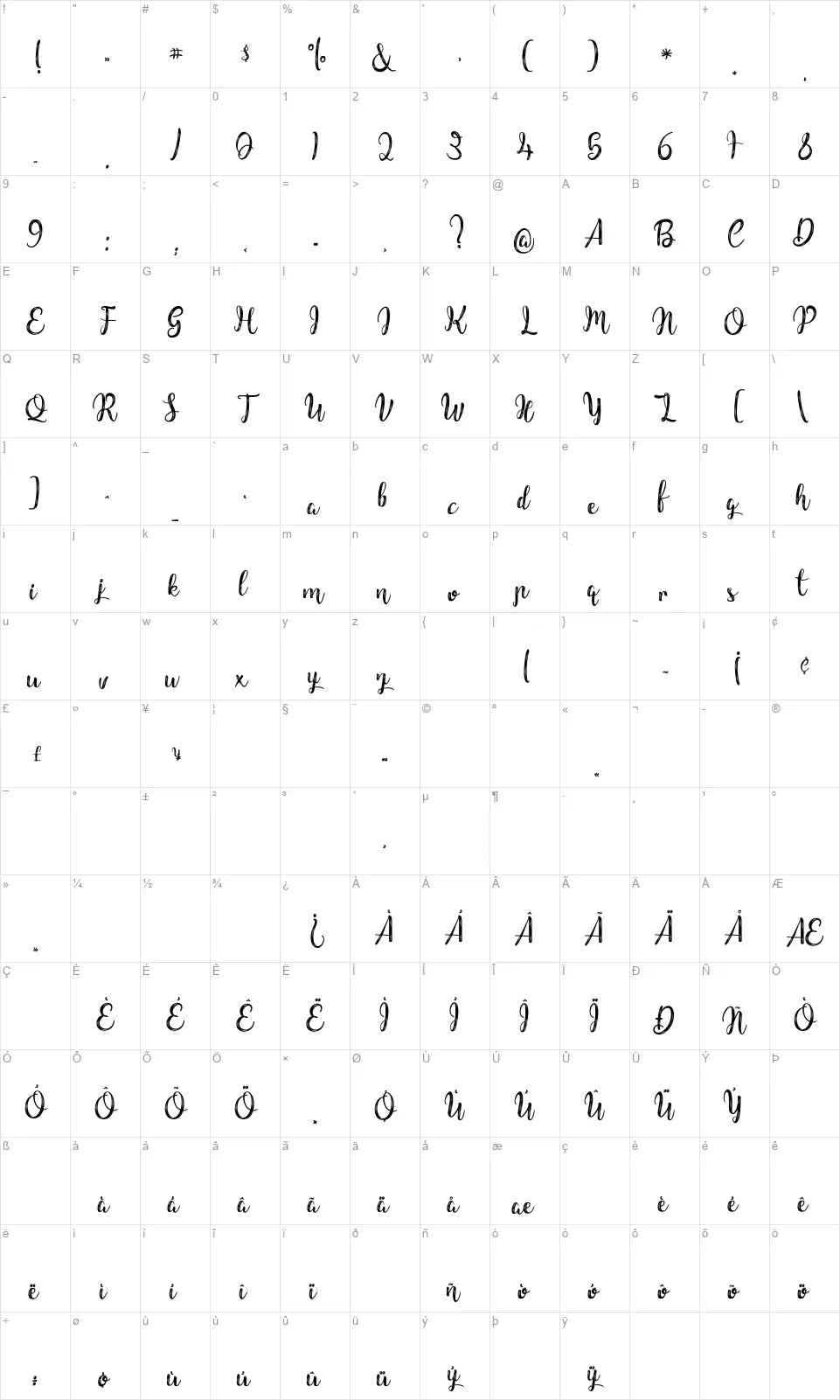 Children of the Starlightfont character map