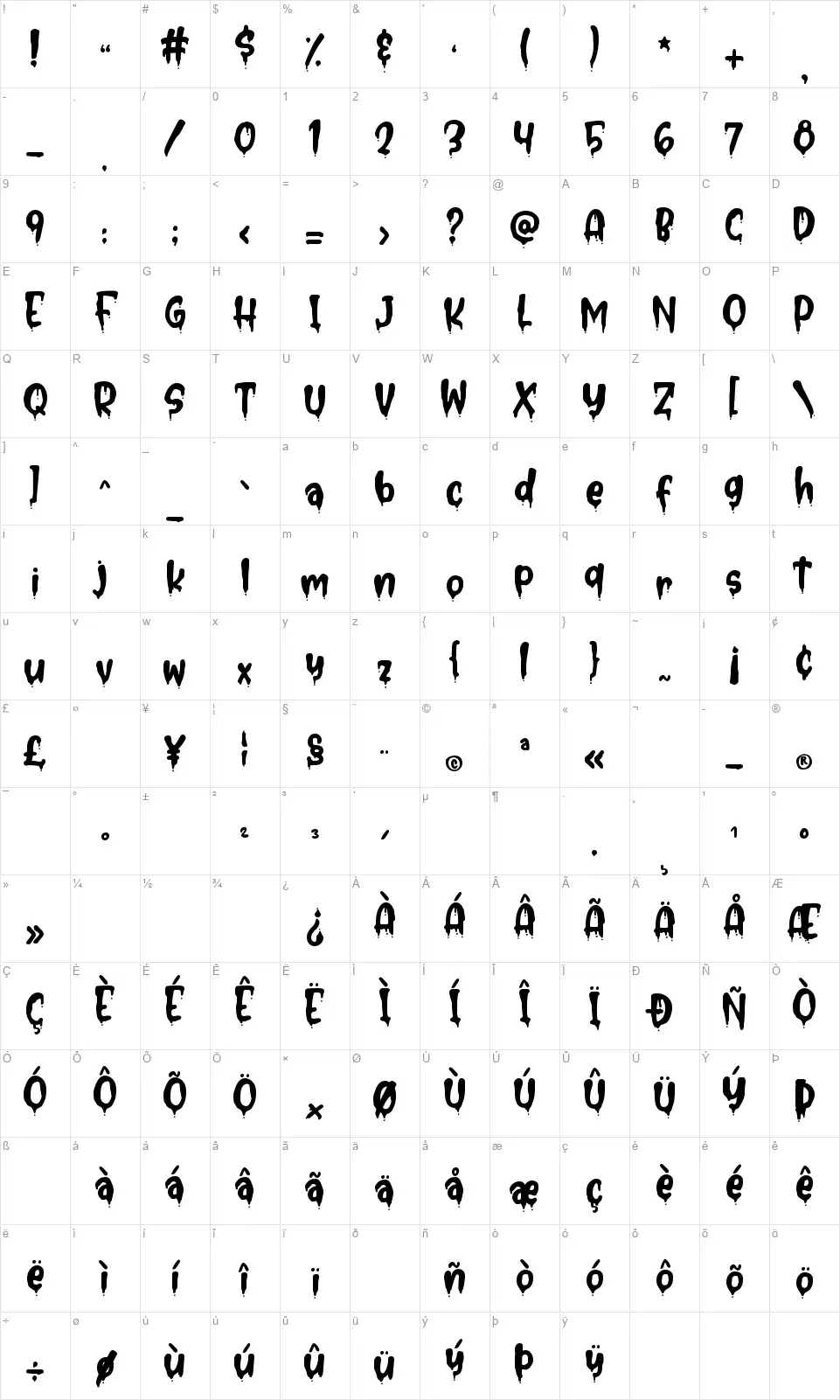 Chill Bloodfont character map