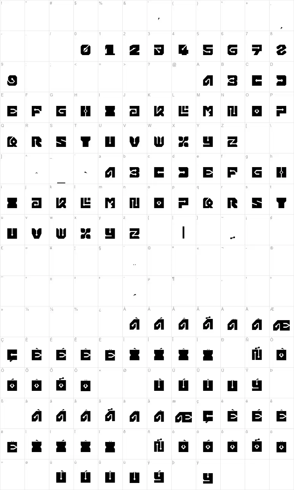 Chipboardfont character map