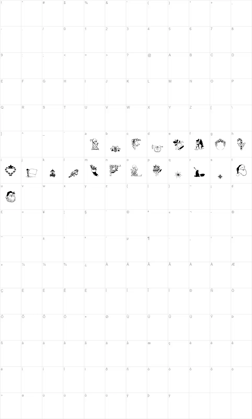 Christmas3font character map