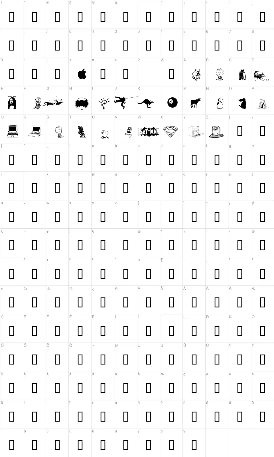 Chung's Dingbatsfont character map