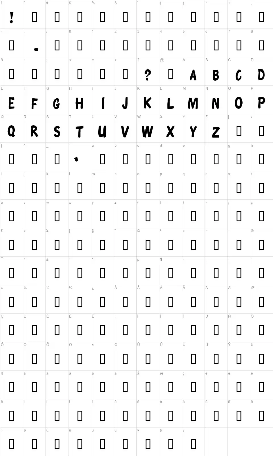Chunky Comixfont character map