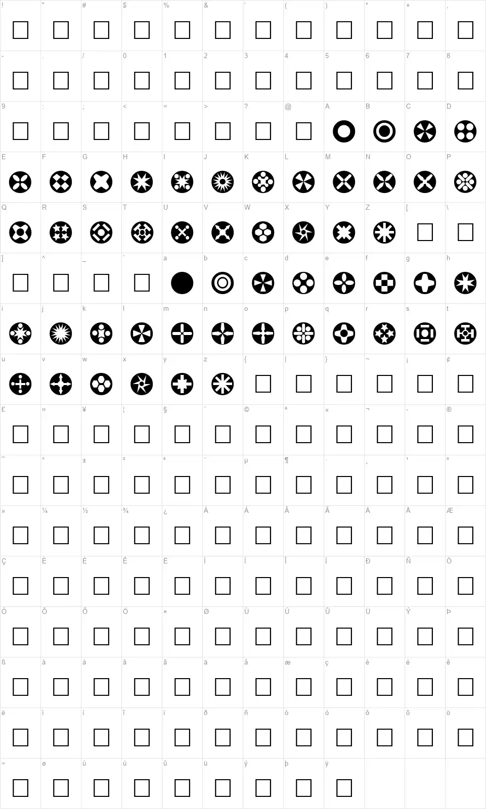 Circle Thingsfont character map