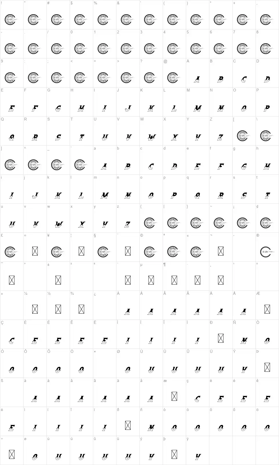 Circus Funfont character map