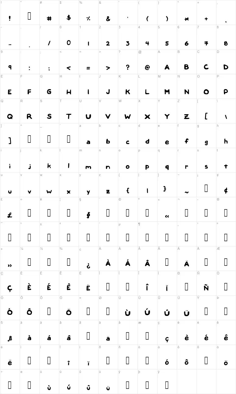 Clean Stephanieeefont character map