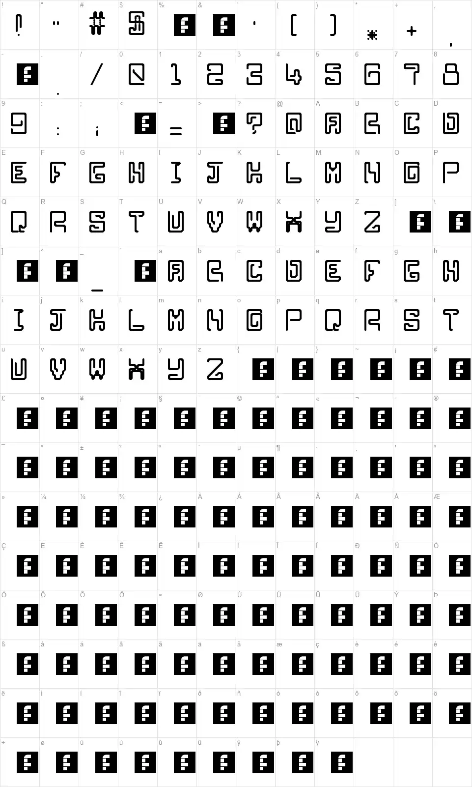 Clippersnipfont character map