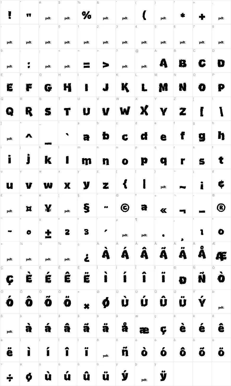 Clouderisfont character map