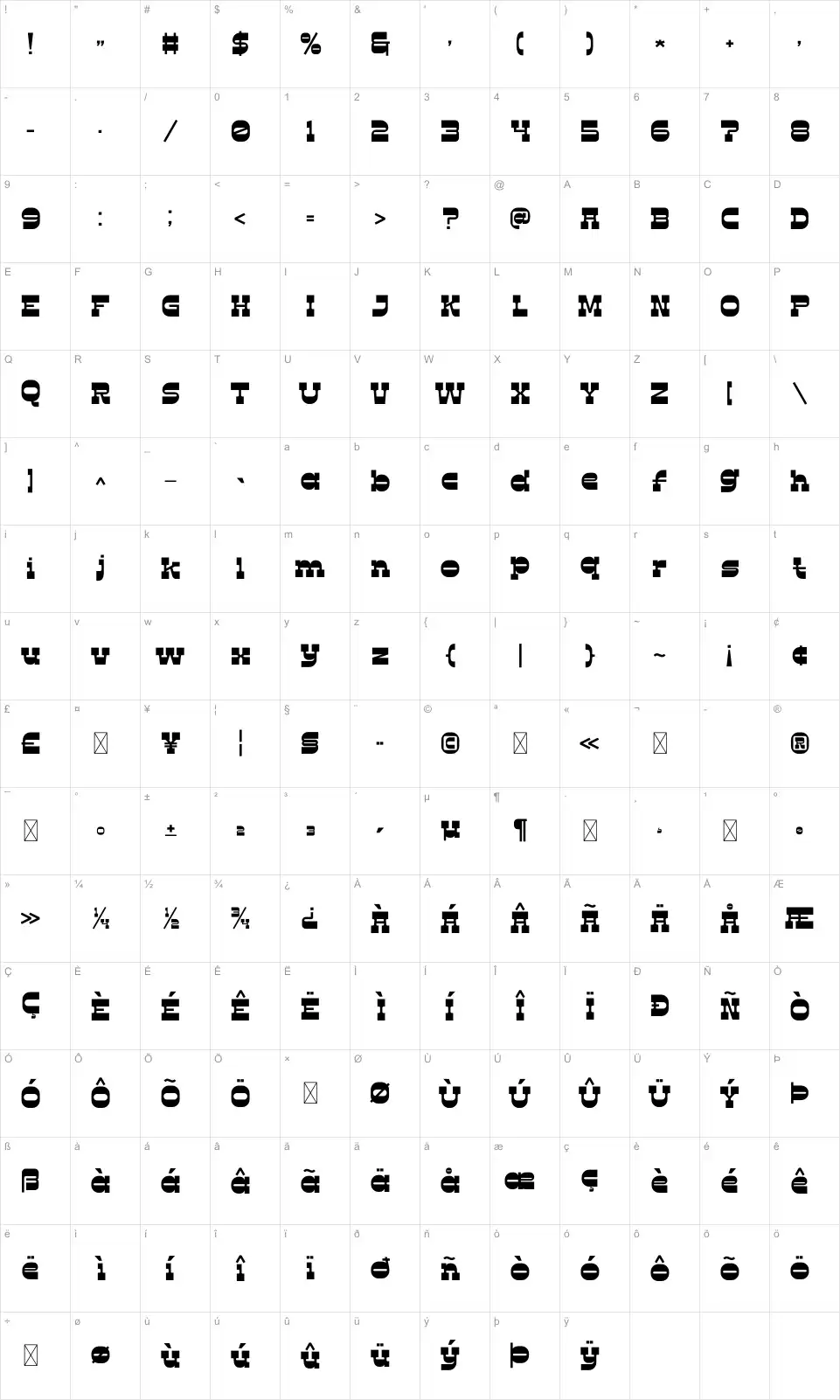 Comoz Zeichentabelle Comozfont character map