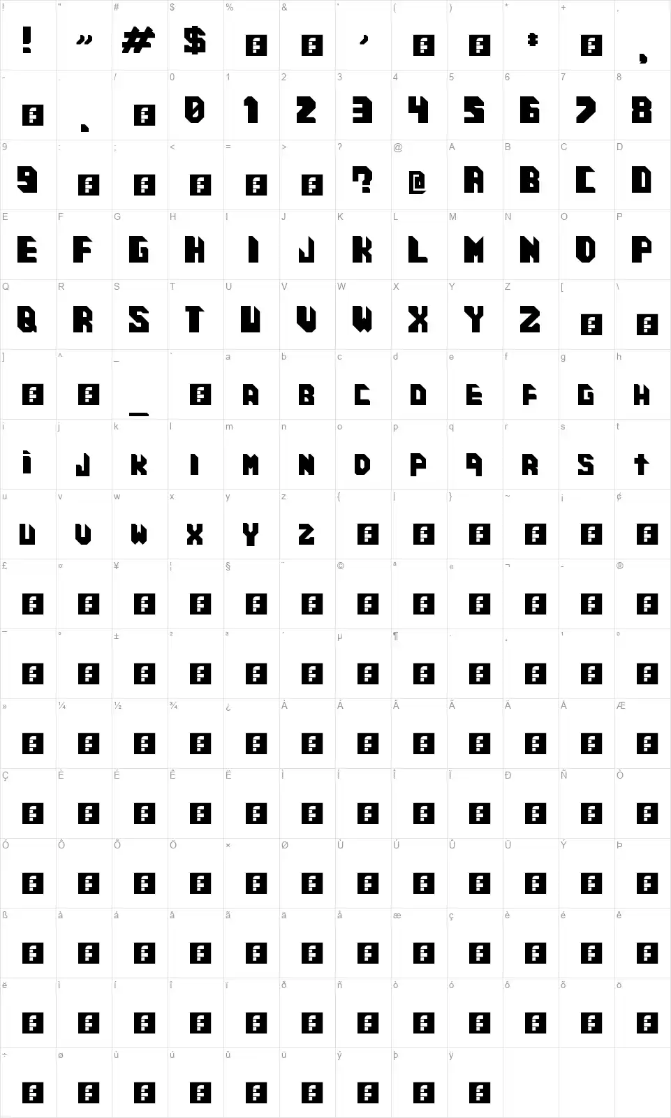 Cosmic Cubefont character map