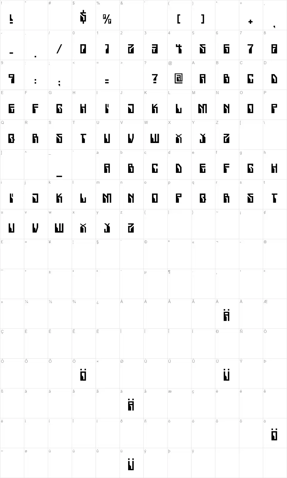 Crackwhorefont character map
