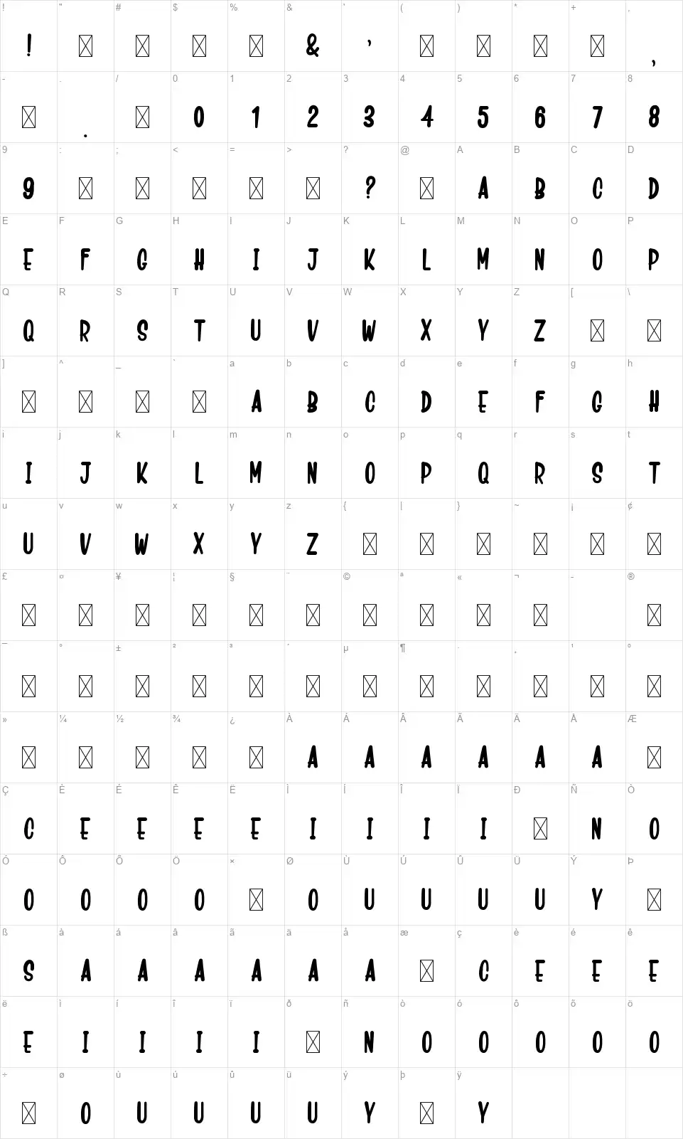 Crash Mountyfont character map