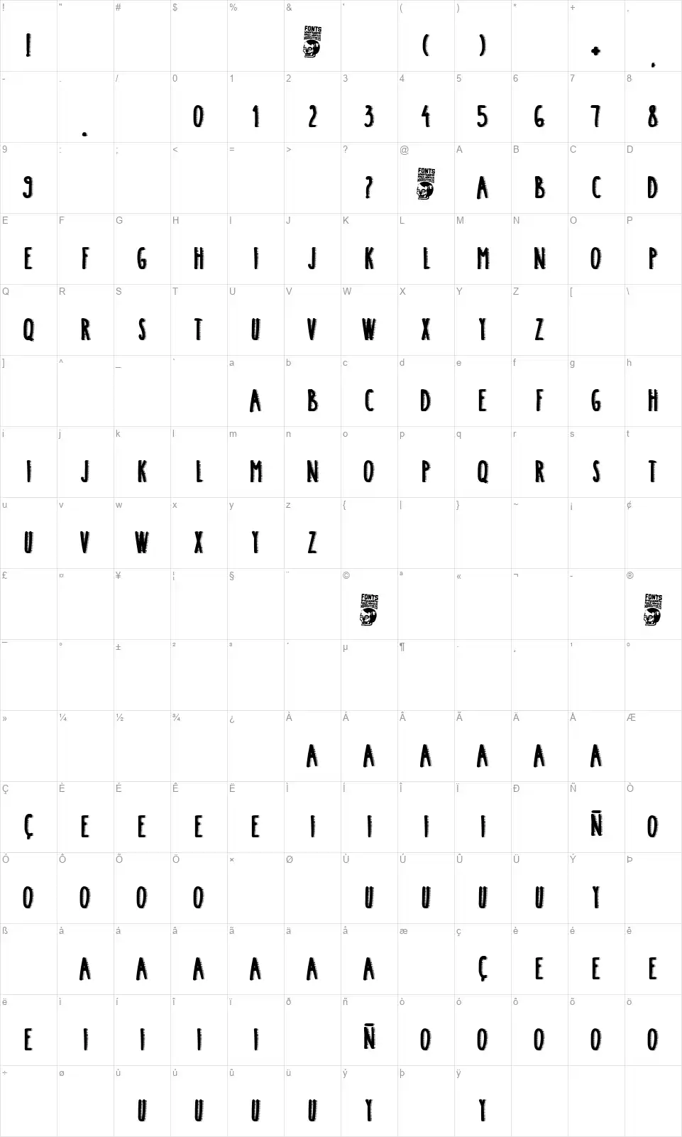 Crazy Saigonfont character map