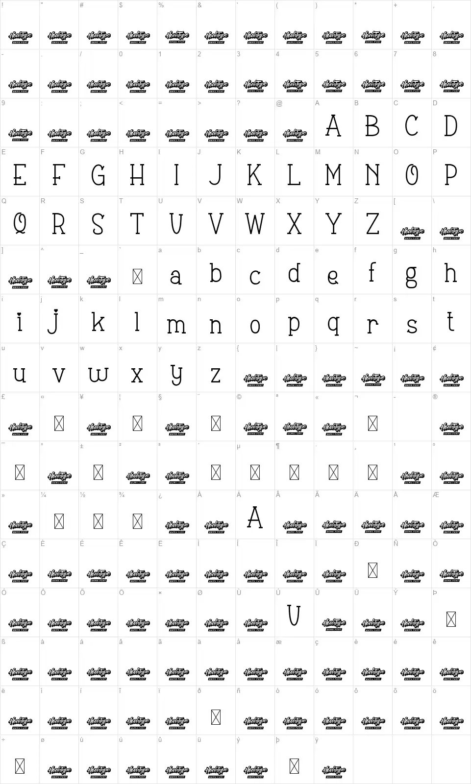 Creamy Lovelyfont character map
