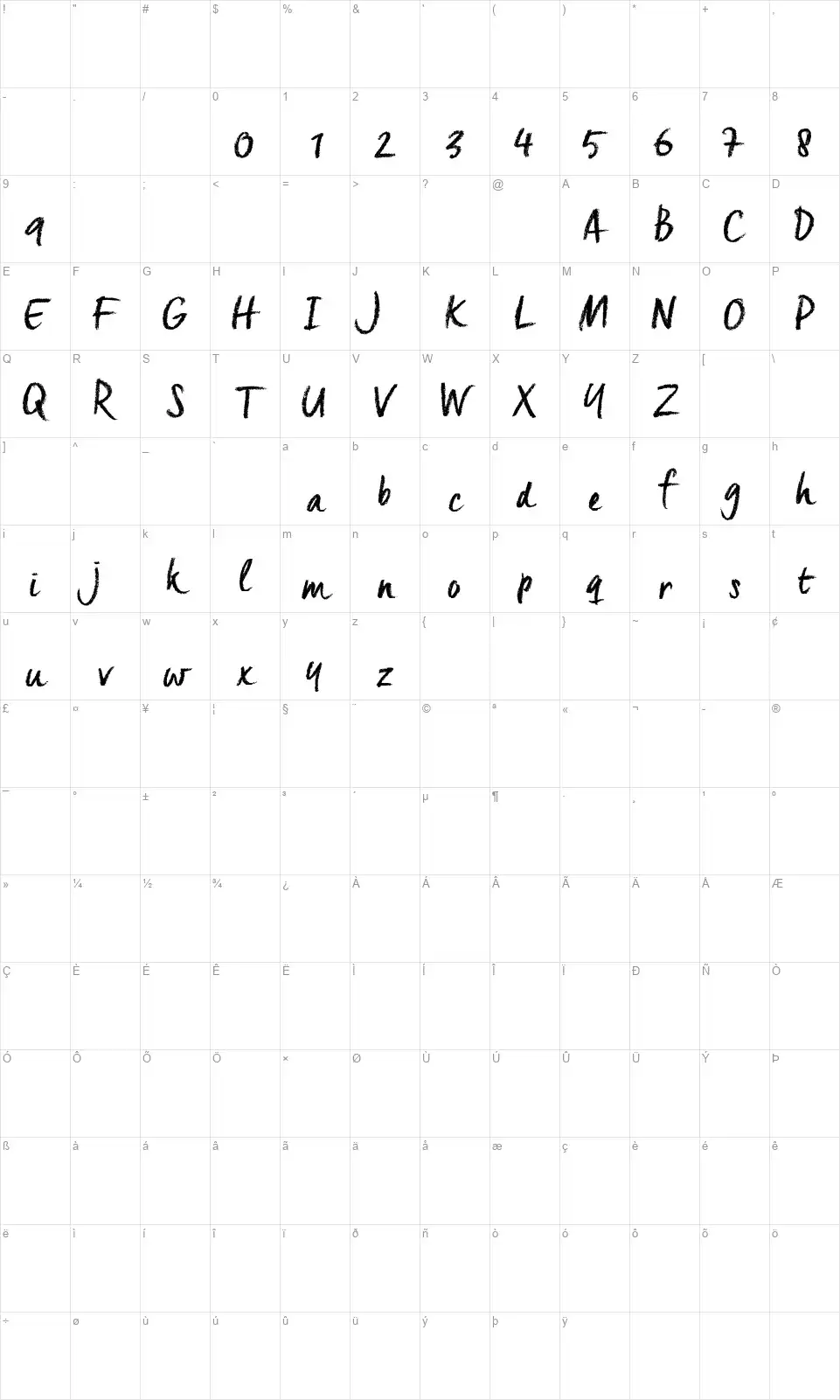 Cretafont character map