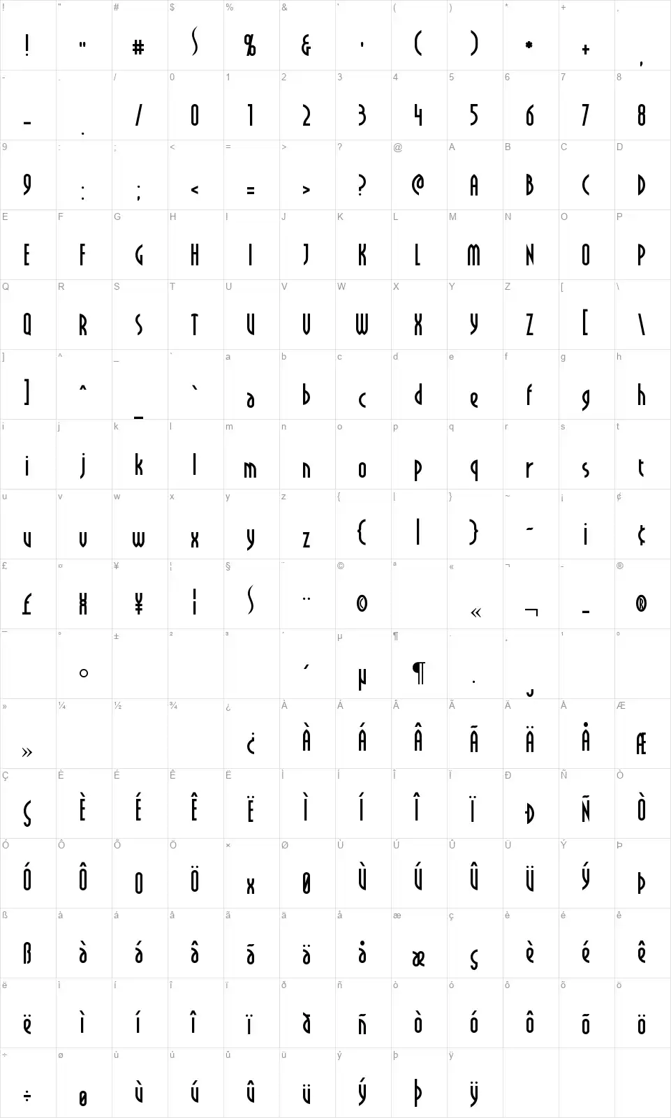 Crichtonfont character map