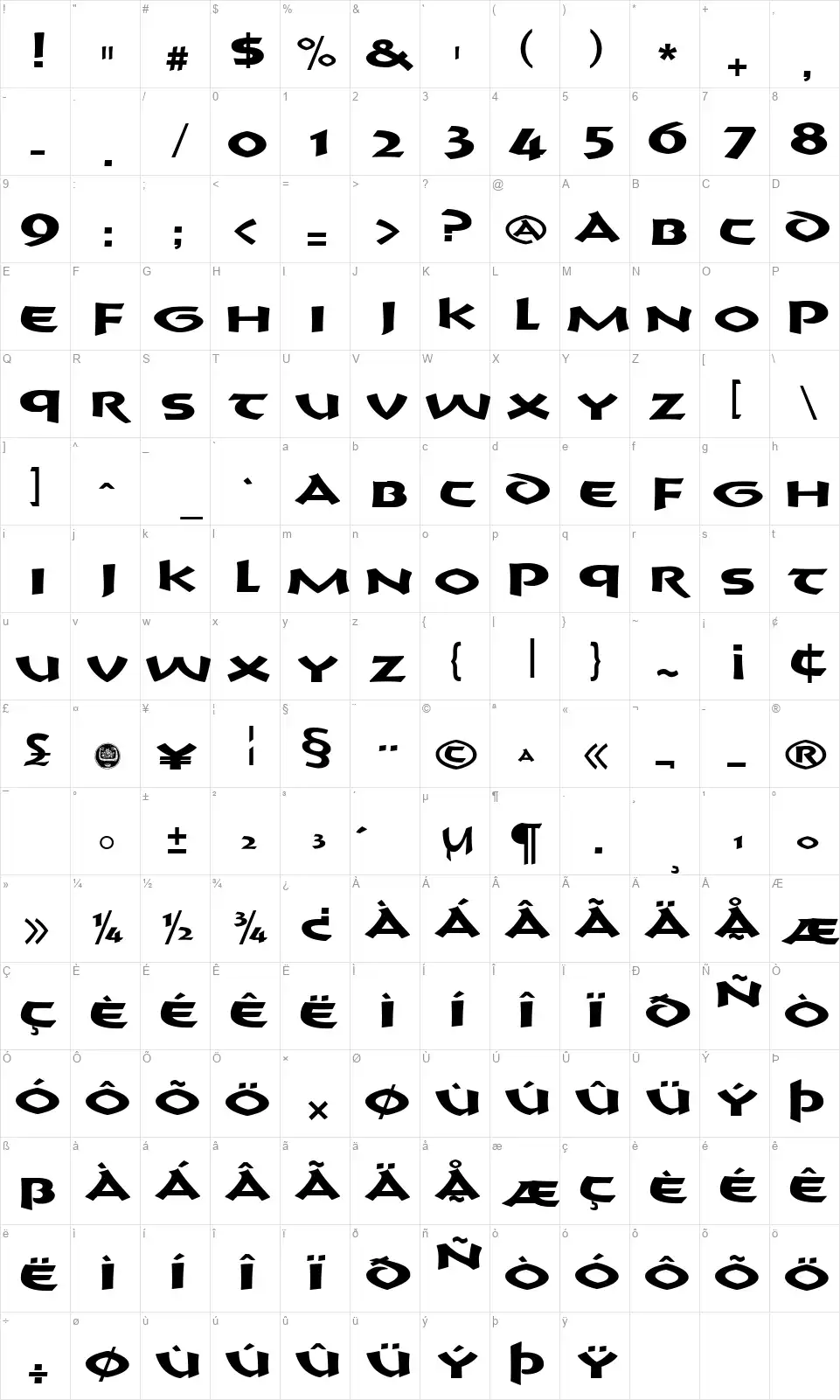 Crush Your Enemiesfont character map