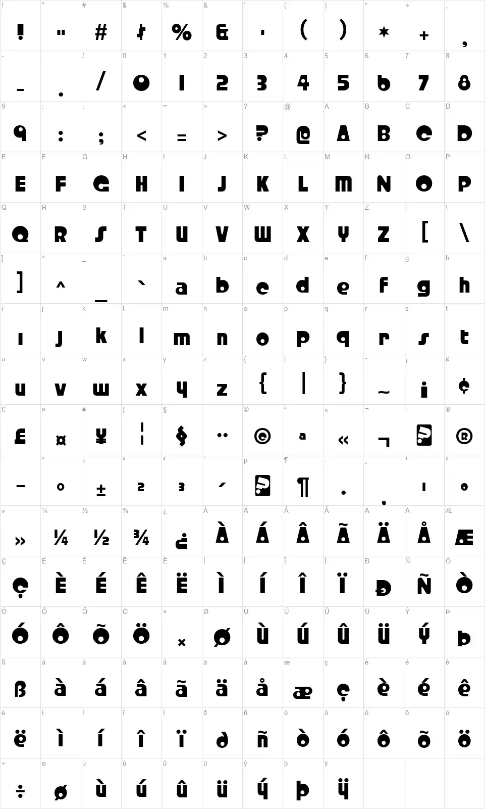 CrystalRadioKit-Regularfont character map