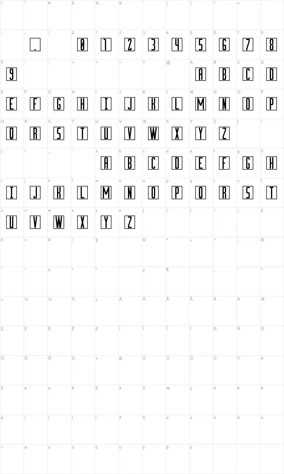 Cuadritos Stfont character map