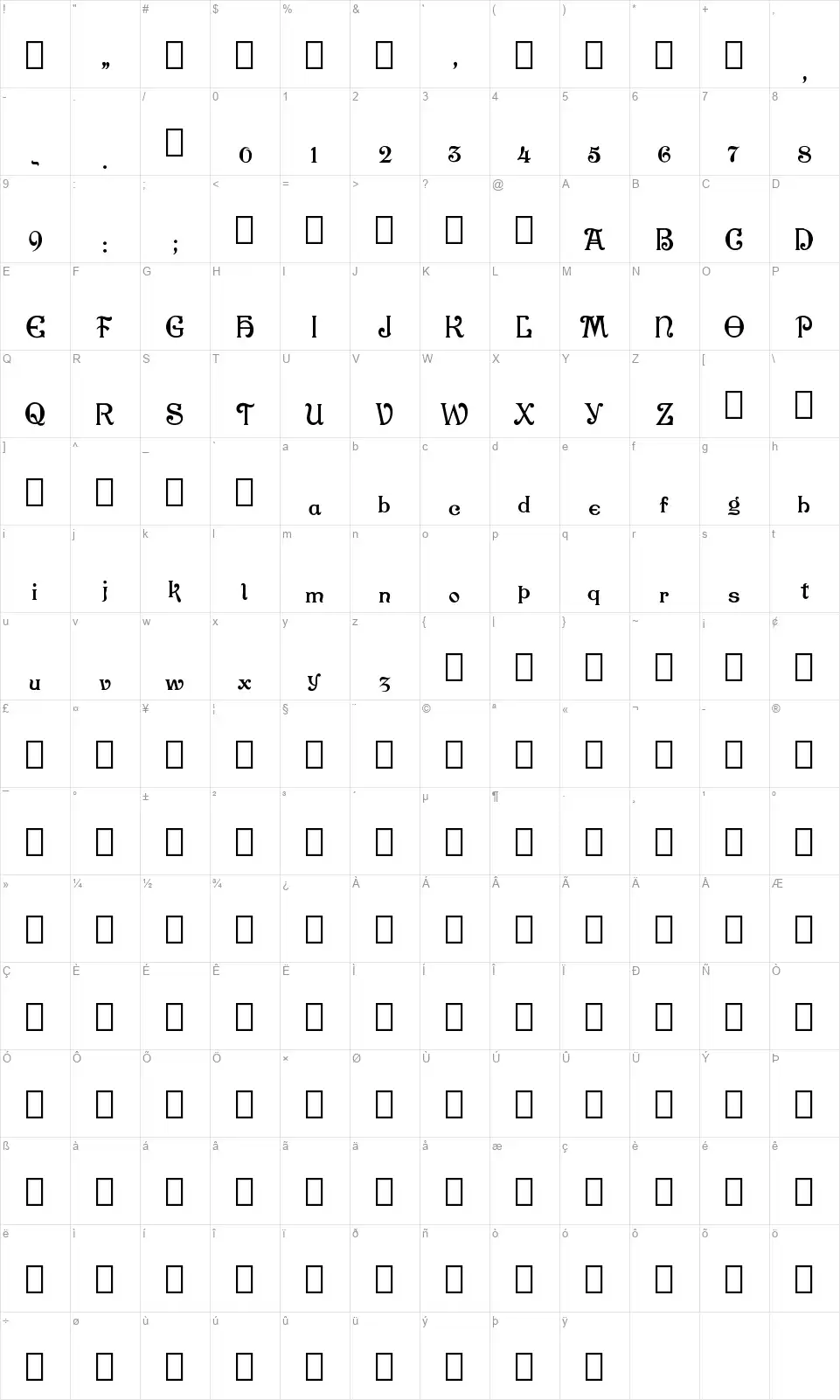 Culdee MS&Jfont character map