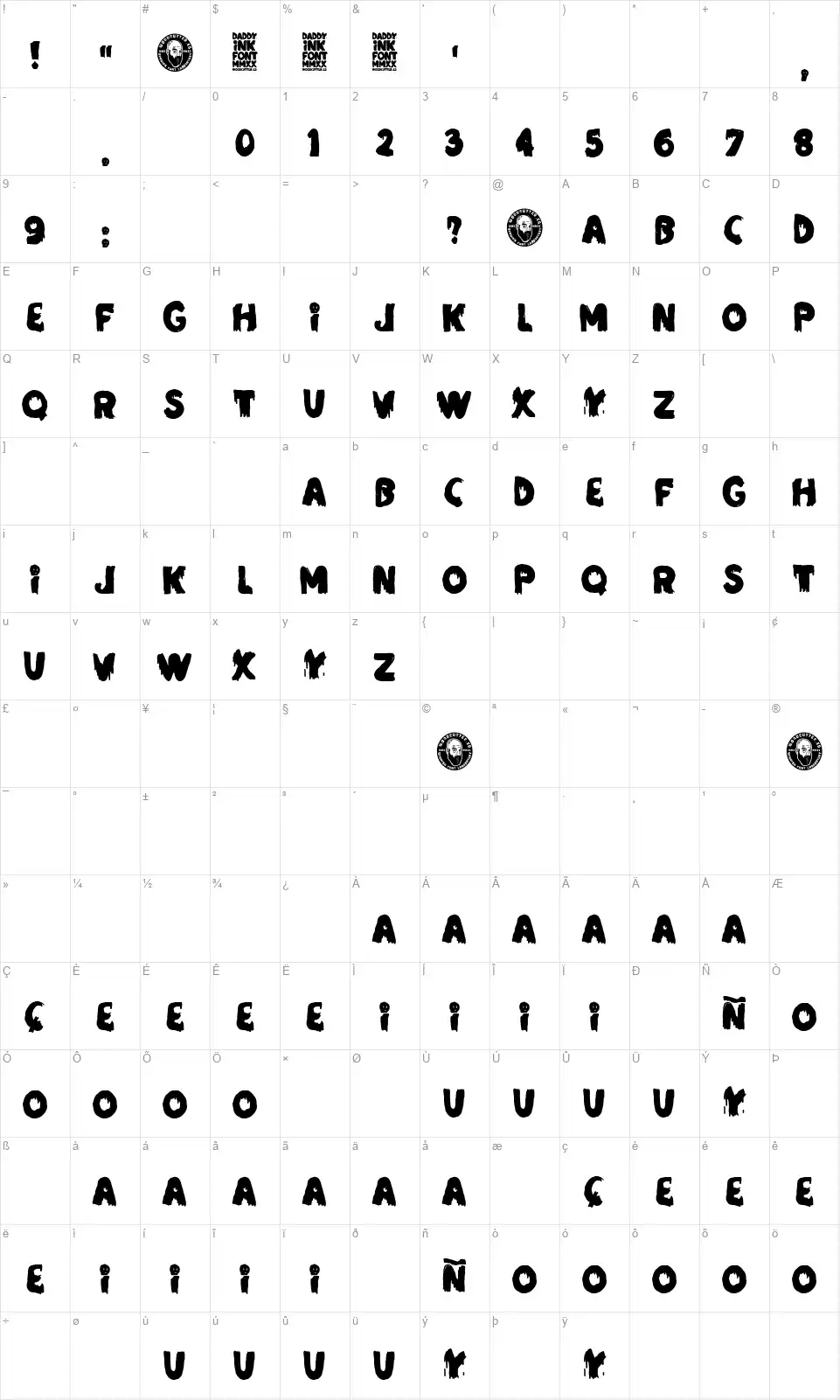 Daddy Inkfont character map