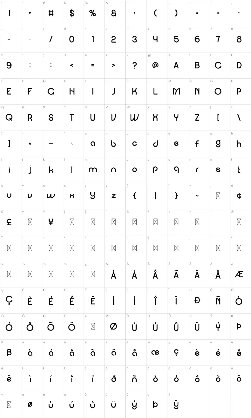 Dagoot Zeichentabelle Dagootfont character map