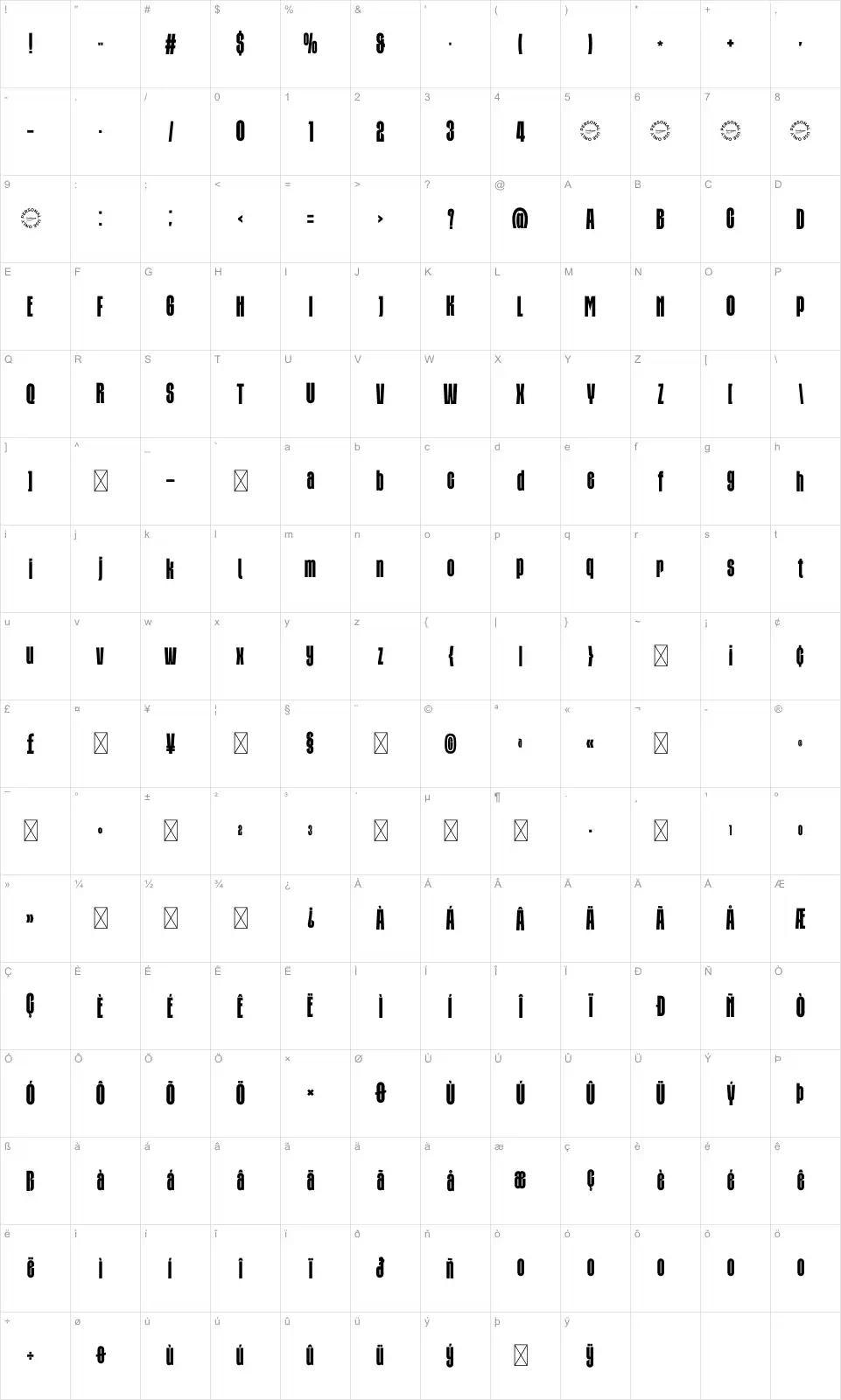 Daltownfont character map
