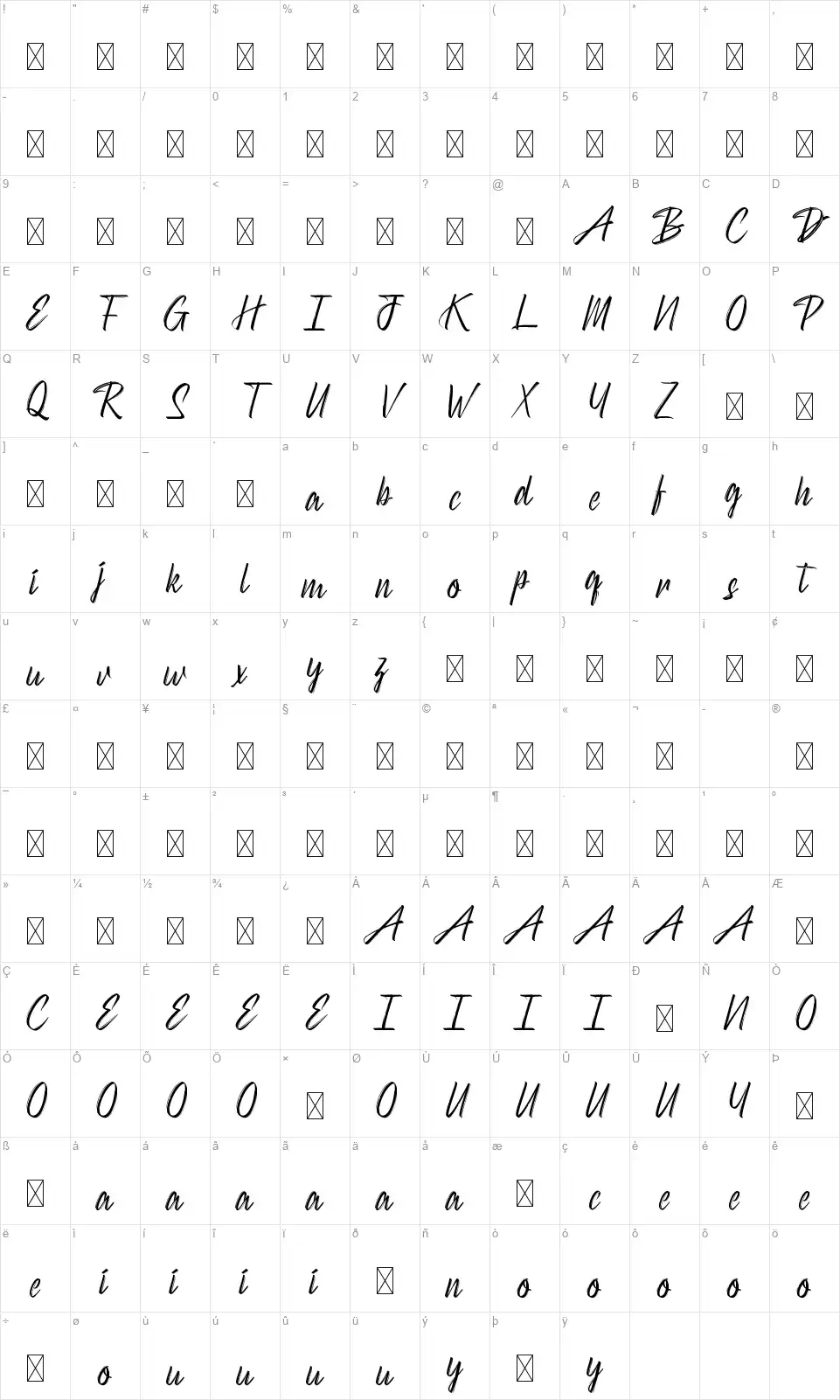 Daystreamfont character map