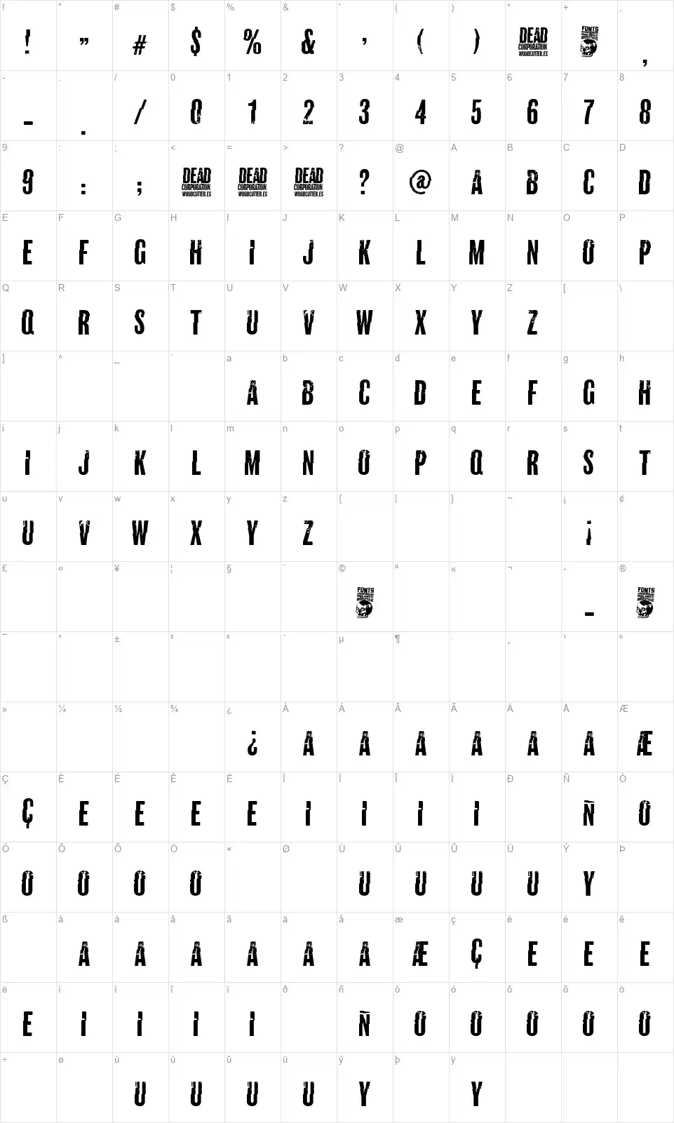 Dead Corporationfont character map