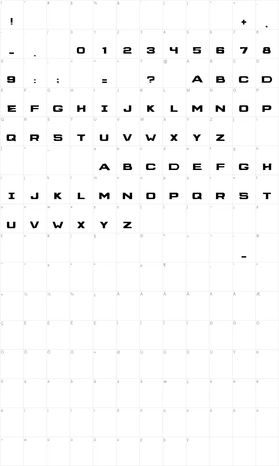 Dead Space Box Artfont character map