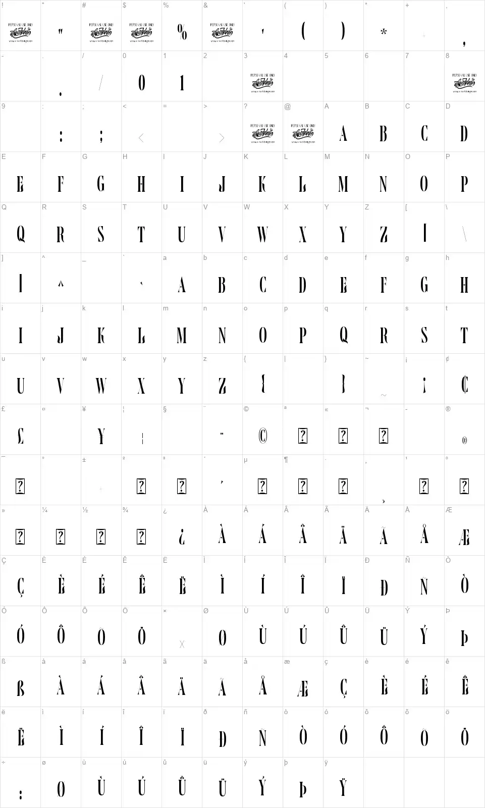 Delamoorefont character map