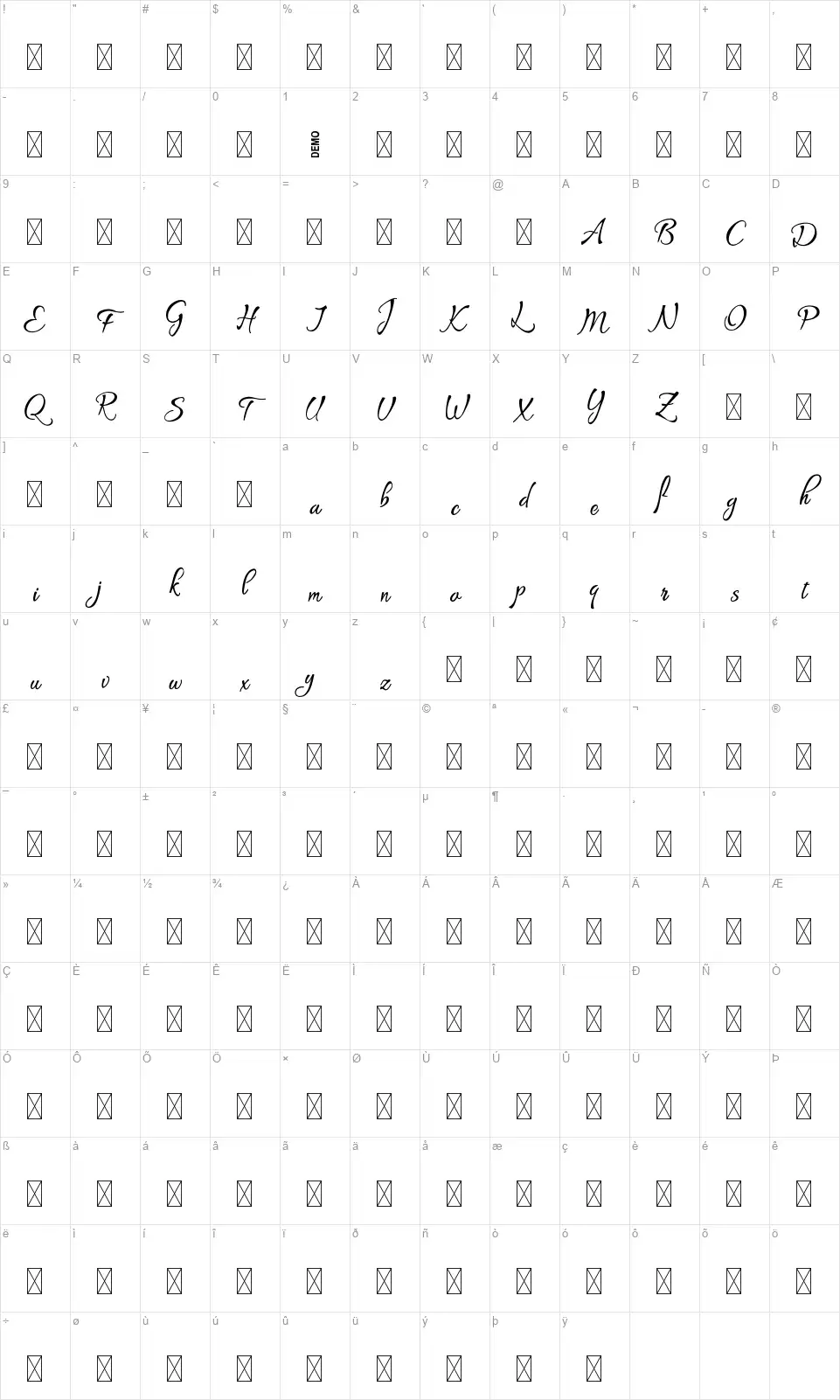 Direkt Stencilfont character map