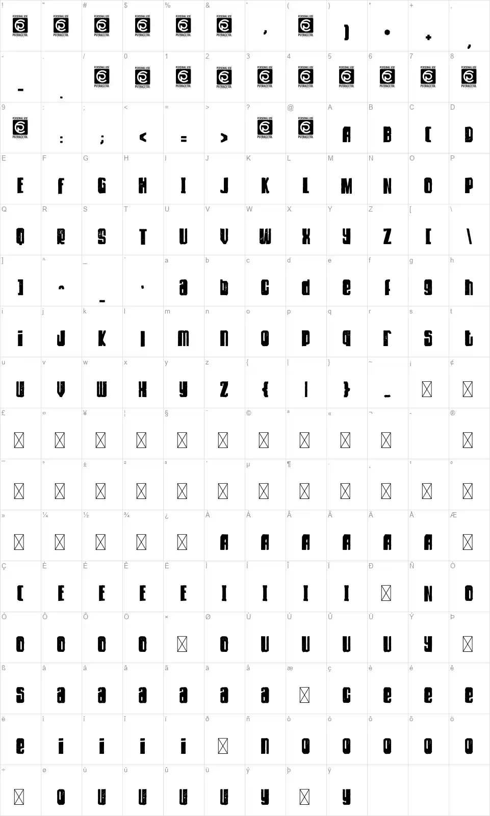 Dirty Rockfont character map