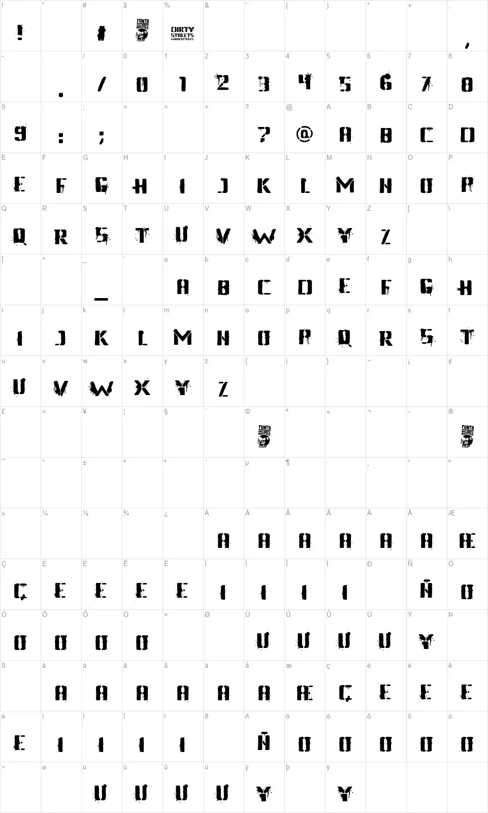 Dirty Streetsfont character map