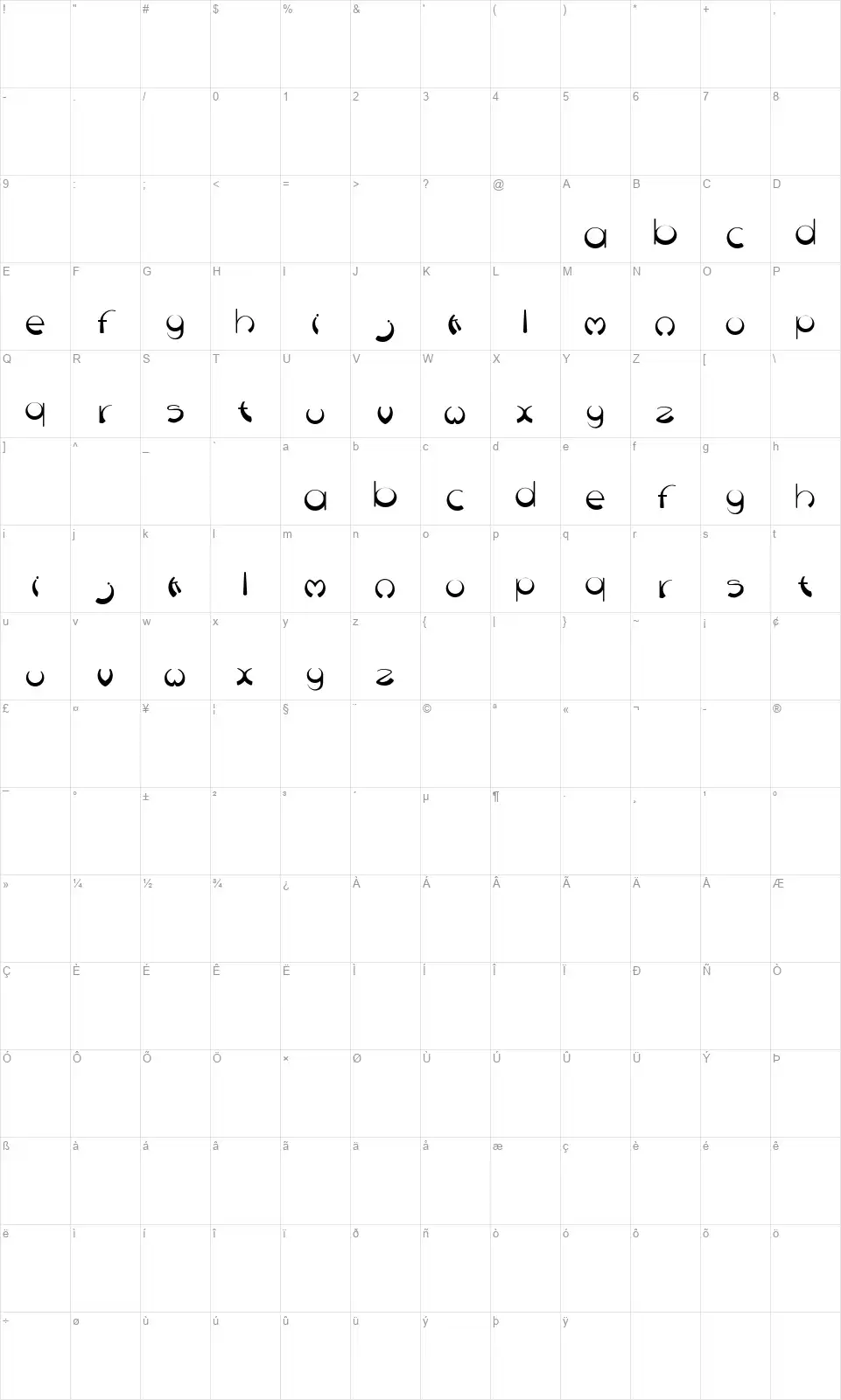 Discoidfont character map